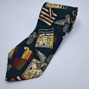 Structure Vtg Mens Tie Green Silk Soccer Rugby Football Sports Novelty 90s USA